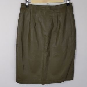 100% Leather Pencil Skirt In Lovely Olive